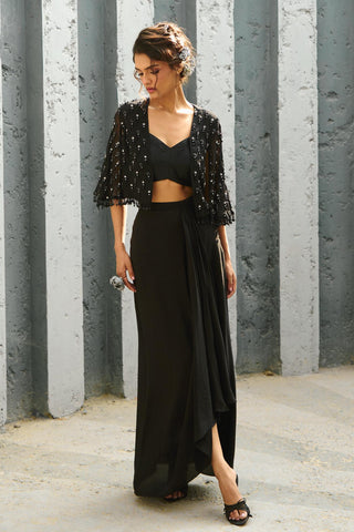Skirt Set Indian Wedding - Black Lucy Drape by Chamee & Palak
