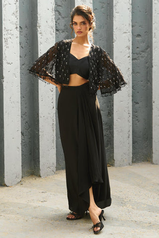 Skirt Set Indian Wedding - Black Lucy Drape by Chamee & Palak