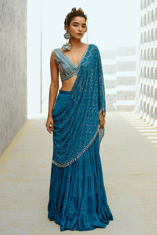 Saree Indian Wedding - Blue Grace Pre-Drape by Chamee & Palak