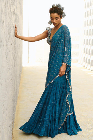 Saree Indian Wedding - Blue Grace Pre-Drape by Chamee & Palak