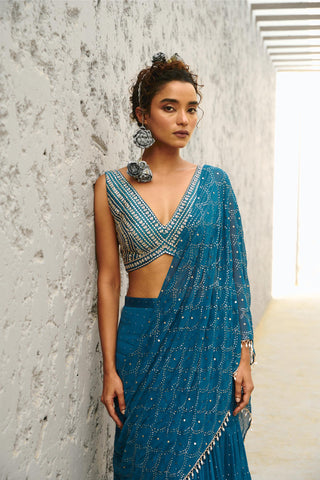 Saree Indian Wedding - Blue Grace Pre-Drape by Chamee & Palak