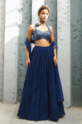 Skirt Set Indian Wedding - Blue Stella Ruched by Chamee & Palak