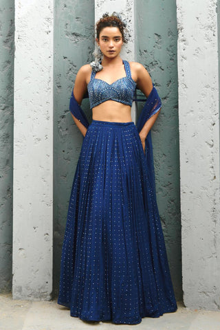 Skirt Set Indian Wedding - Blue Stella Ruched by Chamee & Palak