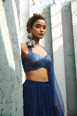 Skirt Set Indian Wedding - Blue Stella Ruched by Chamee & Palak