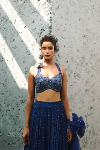 Skirt Set Indian Wedding - Blue Stella Ruched by Chamee & Palak