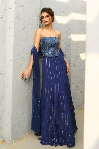 Skirt Set Indian Wedding - Blue Stella Corset Mermaid by Chamee & Palak