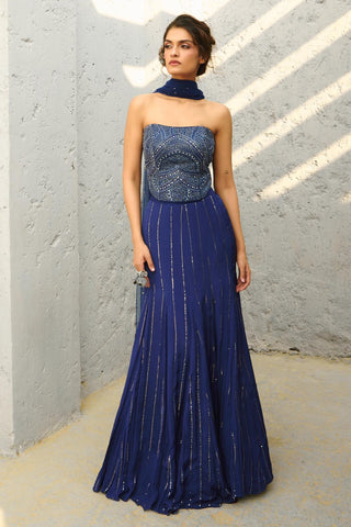 Skirt Set Indian Wedding - Blue Stella Corset Mermaid by Chamee & Palak