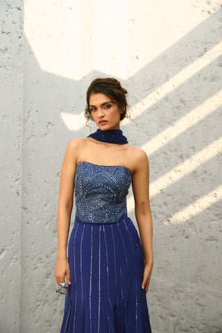 Skirt Set Indian Wedding - Blue Stella Corset Mermaid by Chamee & Palak
