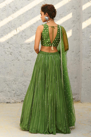 Skirt Set Indian Wedding - Green Venus Ruched by Chamee & Palak