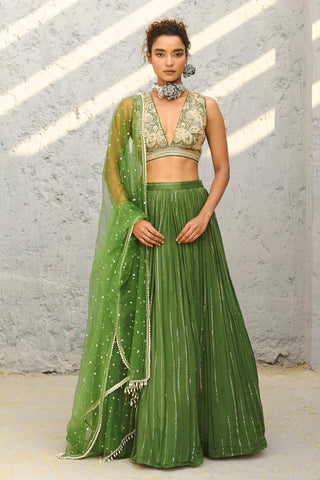 Skirt Set Indian Wedding - Green Venus Ruched by Chamee & Palak