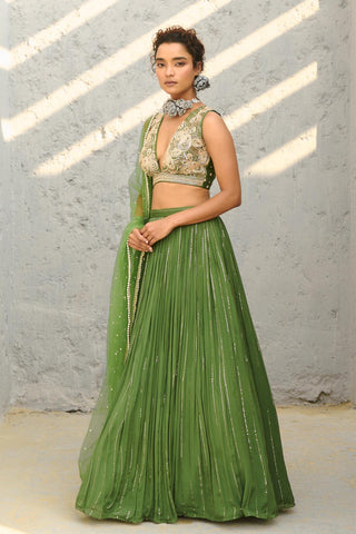 Skirt Set Indian Wedding - Green Venus Ruched by Chamee & Palak