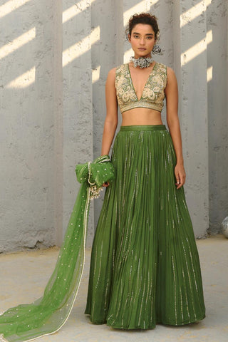 Skirt Set Indian Wedding - Green Venus Ruched by Chamee & Palak