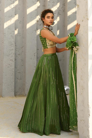 Skirt Set Indian Wedding - Green Venus Ruched by Chamee & Palak