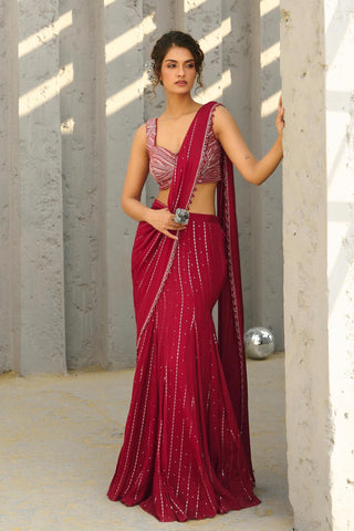 Saree Indian Wedding - Red Halley Pre-Draped by Chamee & Palak