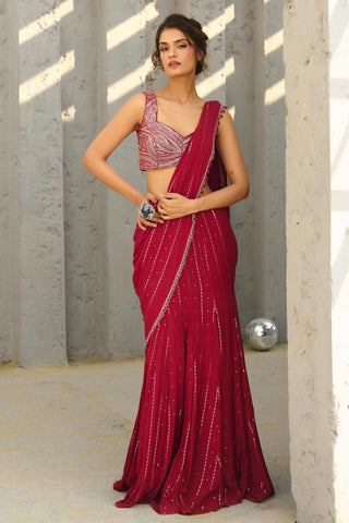 Saree Indian Wedding - Red Halley Pre-Draped by Chamee & Palak