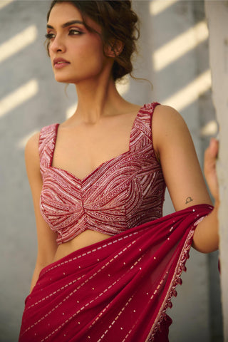 Saree Indian Wedding - Red Halley Pre-Draped by Chamee & Palak