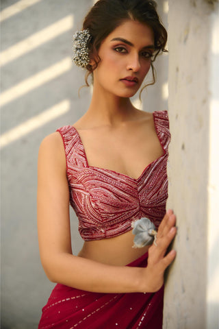 Saree Indian Wedding - Red Halley Pre-Draped by Chamee & Palak