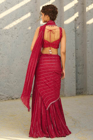 Saree Indian Wedding - Red Halley Pre-Draped by Chamee & Palak