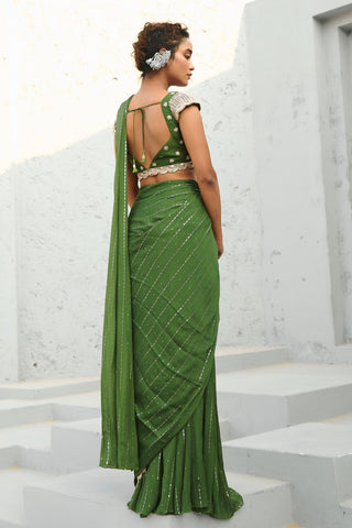 Saree Indian Wedding - Green Juliet Pre-Draped by Chamee & Palak