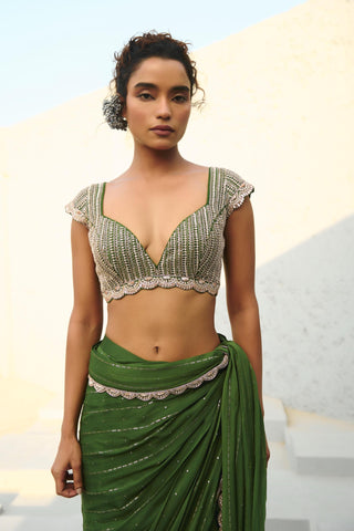 Saree Indian Wedding - Green Juliet Pre-Draped by Chamee & Palak