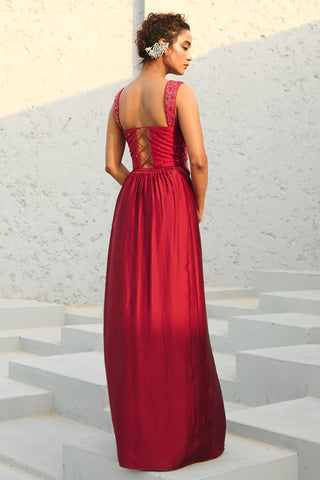 Skirt Set Indian Wedding - Red Estelle Drape by Chamee & Palak