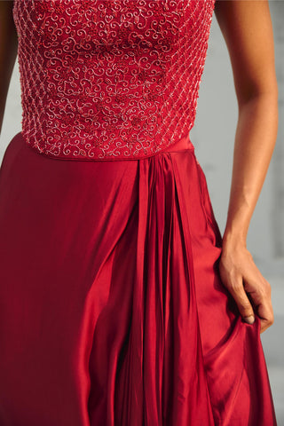 Skirt Set Indian Wedding - Red Estelle Drape by Chamee & Palak