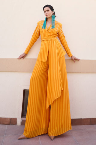 Mustard yellow tie-knot jacket with pant