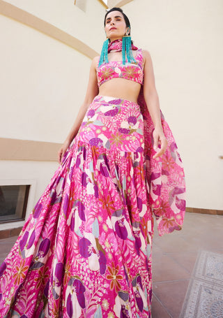 Pink-purple printed lehenga set
