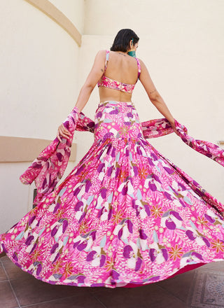 Pink-purple printed lehenga set