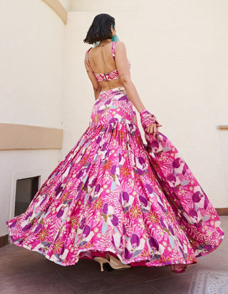 Pink-purple printed lehenga set