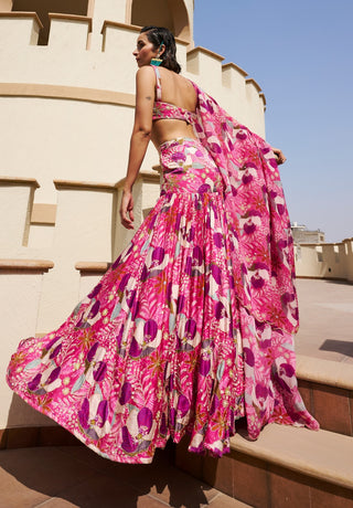 Pink-purple printed lehenga set