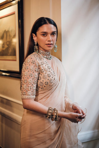 Beige sneh safarnama saree set