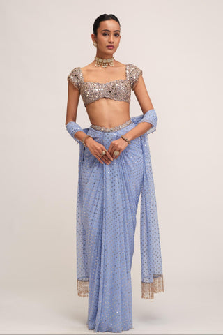 Draped Skirt Set - Indian Wedding - Blue Modern Maharani by Vvani by Vani Vats