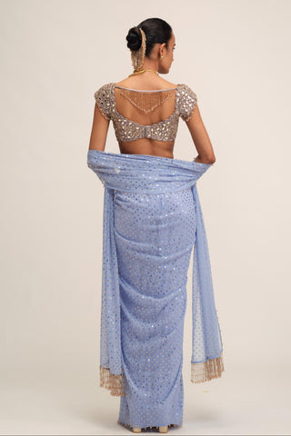 Draped Skirt Set - Indian Wedding - Blue Modern Maharani by Vvani by Vani Vats