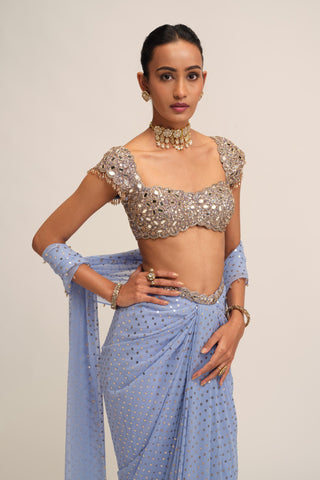 Draped Skirt Set - Indian Wedding - Blue Modern Maharani by Vvani by Vani Vats