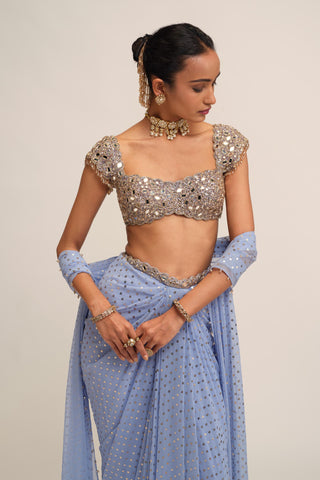 Draped Skirt Set - Indian Wedding - Blue Modern Maharani by Vvani by Vani Vats