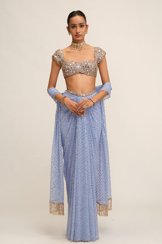 Draped Skirt Set - Indian Wedding - Blue Modern Maharani by Vvani by Vani Vats