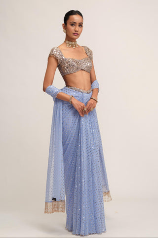 Draped Skirt Set - Indian Wedding - Blue Modern Maharani by Vvani by Vani Vats