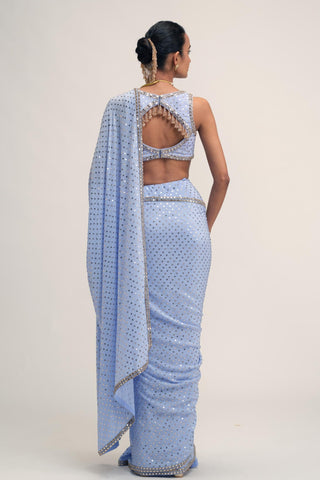 Saree Set - Indian Wedding - Blue Modern Maharani by Vvani by Vani Vats