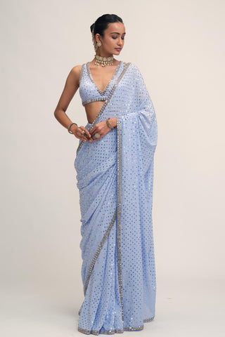 Saree Set - Indian Wedding - Blue Modern Maharani by Vvani by Vani Vats