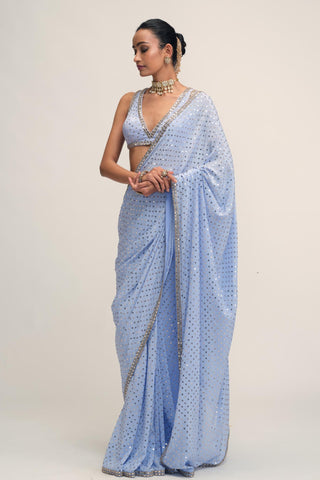 Saree Set - Indian Wedding - Blue Modern Maharani by Vvani by Vani Vats