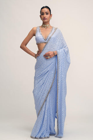Saree Set - Indian Wedding - Blue Modern Maharani by Vvani by Vani Vats