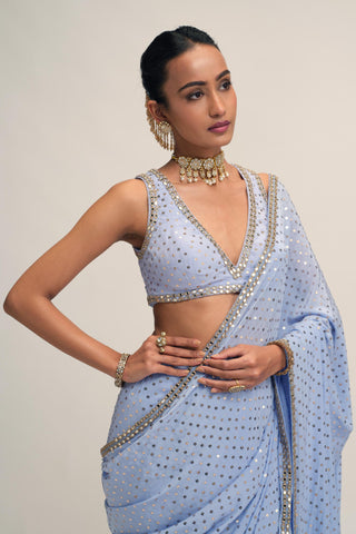 Saree Set - Indian Wedding - Blue Modern Maharani by Vvani by Vani Vats