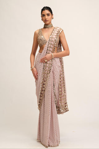 Saree Set - Indian Wedding - Pink Maharani Cutwork by Vvani by Vani Vats
