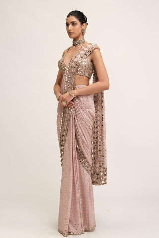 Saree Set - Indian Wedding - Pink Maharani Cutwork by Vvani by Vani Vats