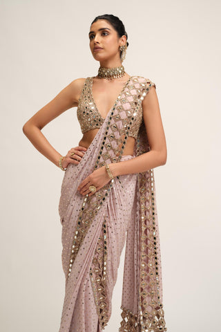 Saree Set - Indian Wedding - Pink Maharani Cutwork by Vvani by Vani Vats