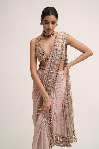 Saree Set - Indian Wedding - Pink Maharani Cutwork by Vvani by Vani Vats