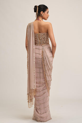 Draped Saree - Indian Wedding - Pink Maharani Linear by Vvani by Vani Vats