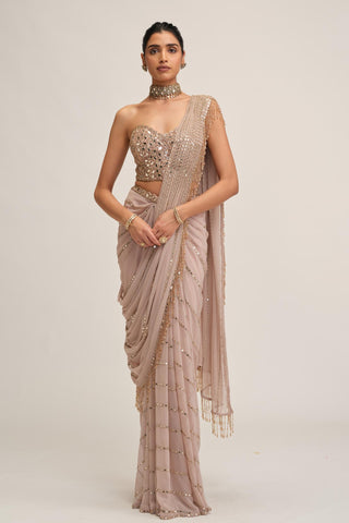 Draped Saree - Indian Wedding - Pink Maharani Linear by Vvani by Vani Vats