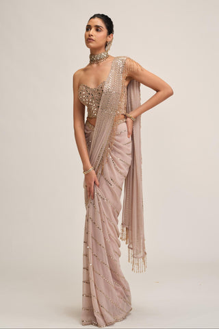 Draped Saree - Indian Wedding - Pink Maharani Linear by Vvani by Vani Vats